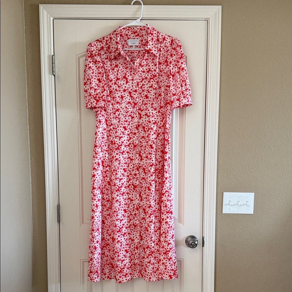 Hobbs London Red Floral Midi Dress with POCKETS